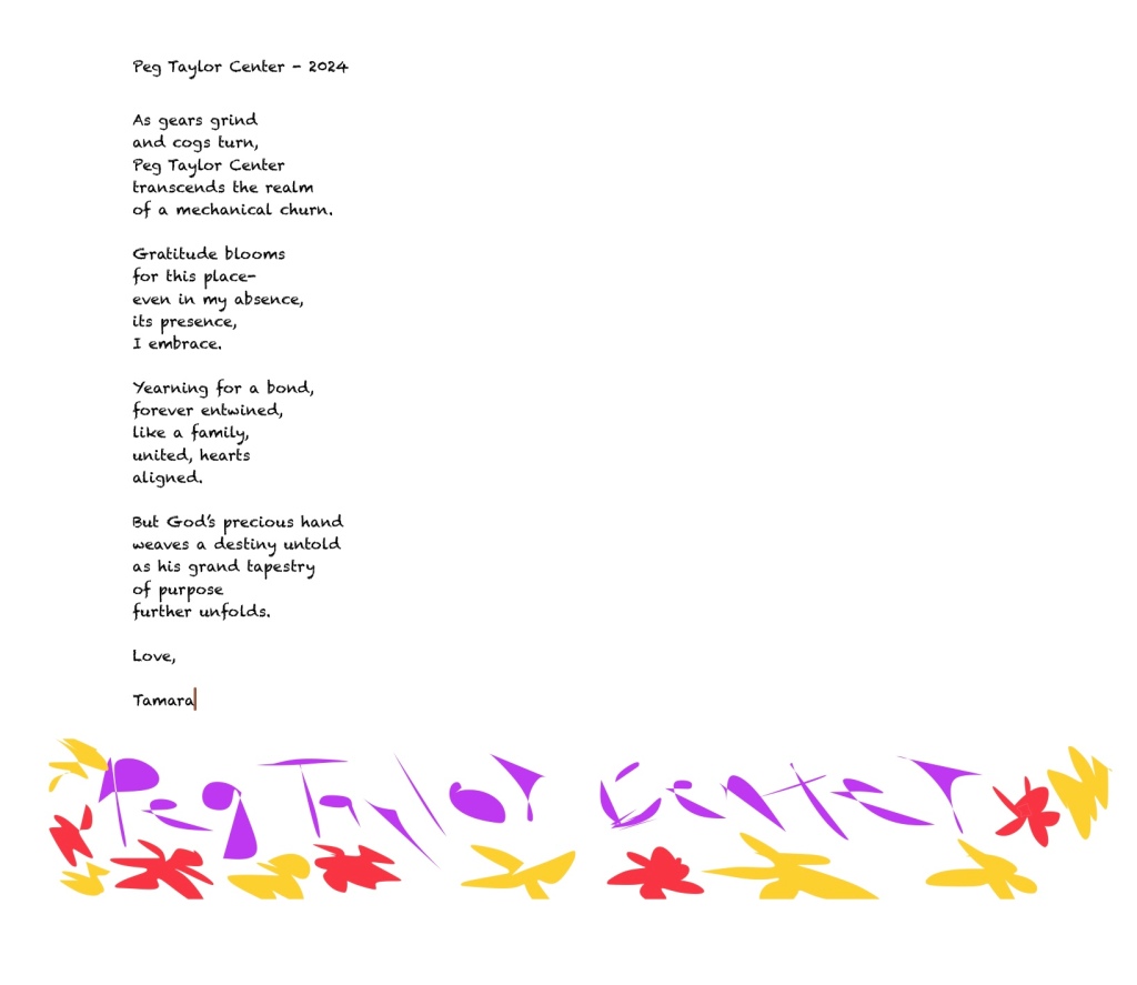 The Peg Taylor Center - Tribute Poem - By Tamara Yancosky